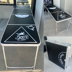 New In Box 8 Feet Long x 2 Feet Wide Beer Pong Foldable Aluminum Portable Game Table Party Camping Adjustable Height Ping Pong Balls Are Not Included 