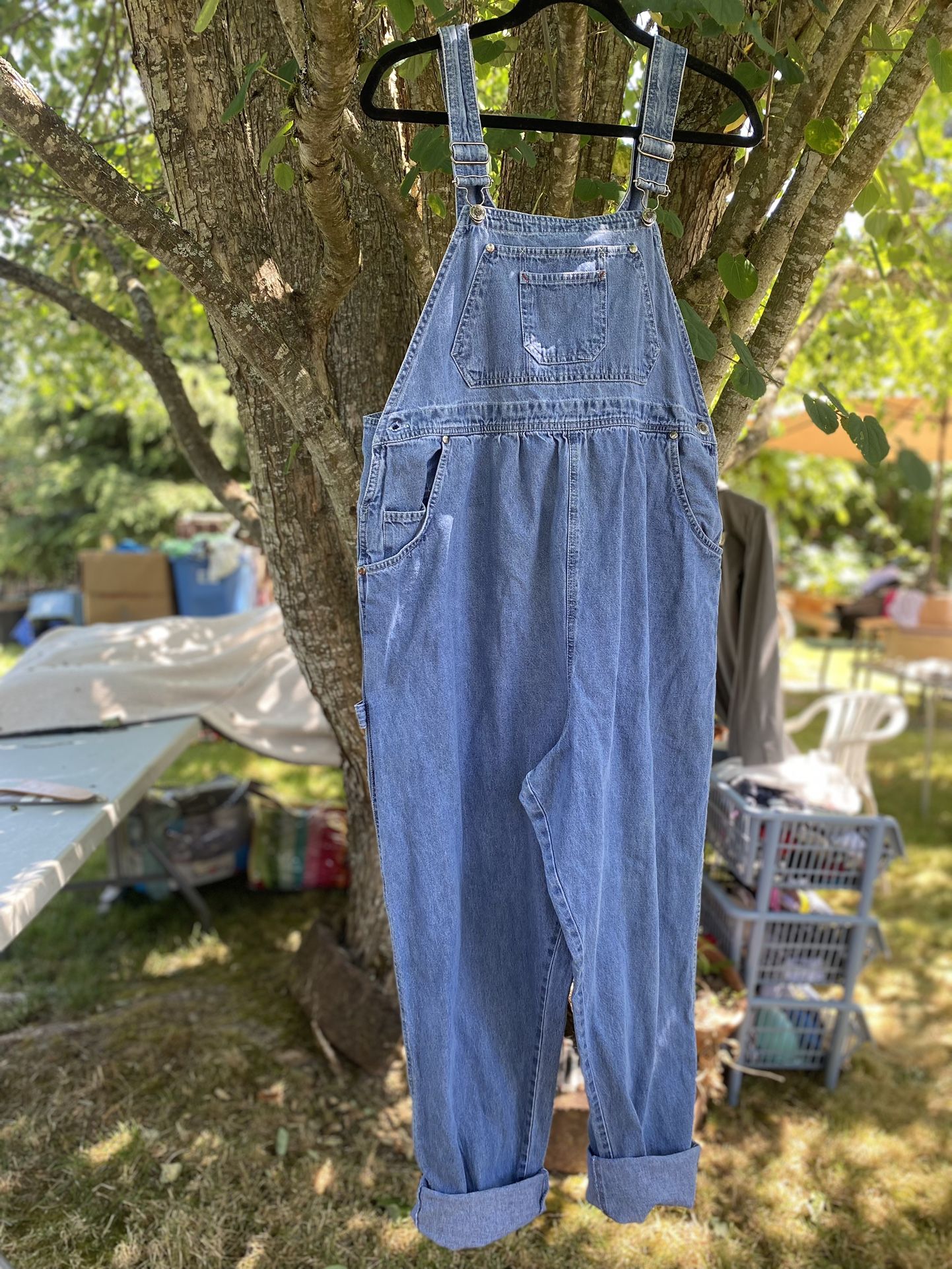 Vintage Y2K 90s Duo Maternity Women’s Size Medium Carpenter Overalls Jeans Blue Denim - Wide Leg, Adjustable