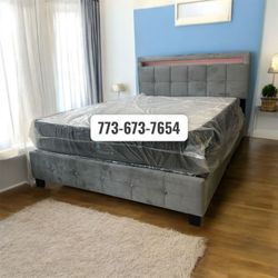 ✨Led Lights Queen Bed Frame + Mattress + Box Spring . Ready for Delivery Today 🚛