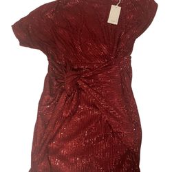 Grace Karin  Burgundy Sequin Asymmetric Off Shoulder Bodycon Party Midi -Size M