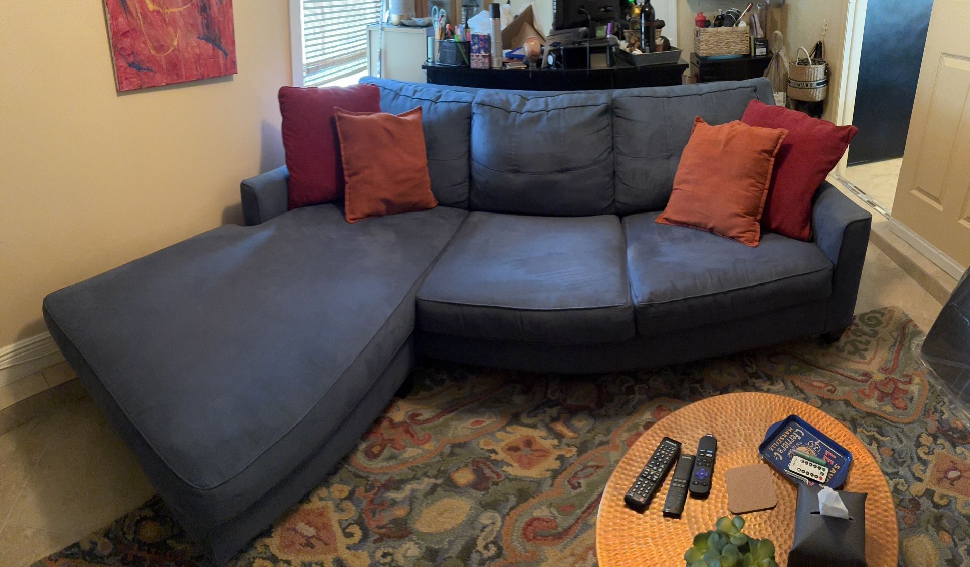 Denim Blue (faux Suede) Chaise Sofa 