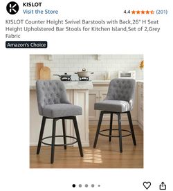 Brand New KISLOT Swivel Counter Height Bar Stools (Set of 2)