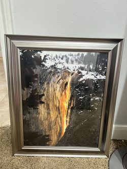 Large Framed Landscape Wall Art – Waterfall Cliff Scene