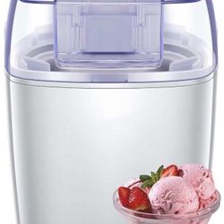 Ice Cream Maker, Frozen Yogurt and Sorbet Machine BPA Free with Timer Function, Easy Homemade Ice Cream with Instruction Book, 1.6 Quart, White