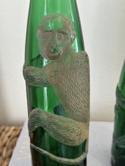 Vintage lot 2- Affentaler Valley of the Monkey Wine Bottle Spatburgunder Green Glass Collectible  