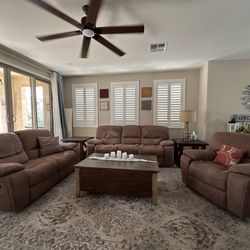 3-Piece Reclining Sofa Set – Saddle Color – Great Condition!