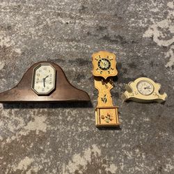 Three Vintage Wind Up Clocks Small