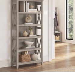 Bush Furniture Key West Bookcase Shelf | Open Bookcase in Washed Gray! Brand New In The Box!!