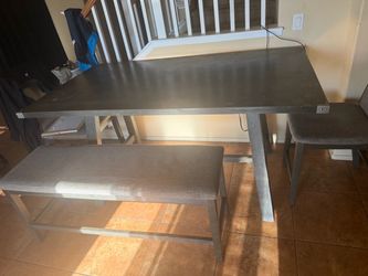Dining table 3 chairs and a bench