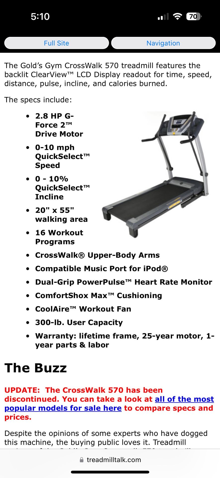 Golds Gym Crosswalk Treadmill 