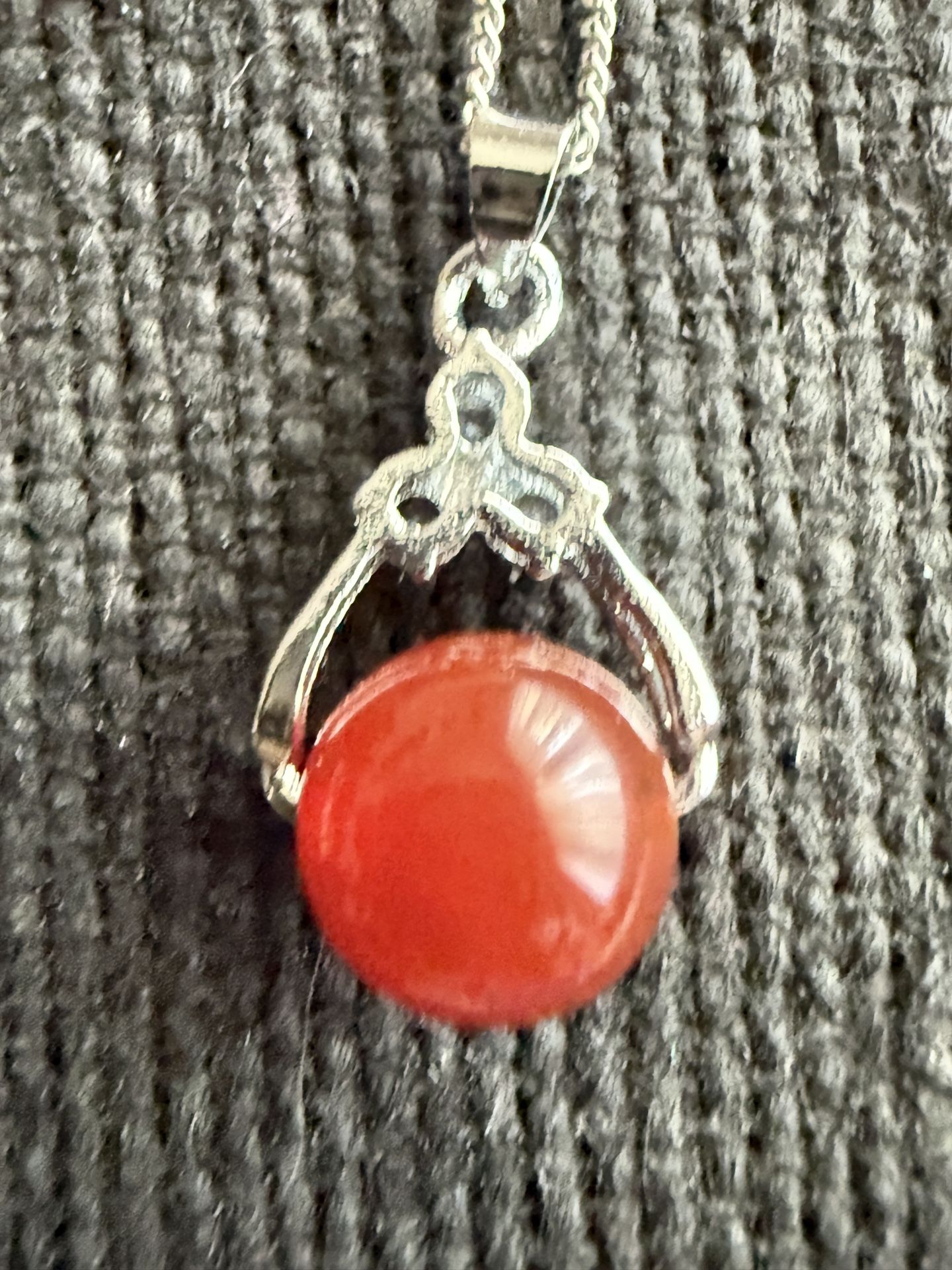 Natural orange lepidocrocite quartz gemstone pendant with 925 silver chain