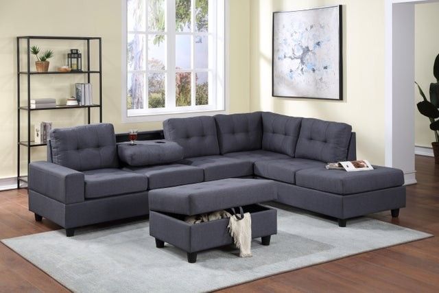 New Grey Reversible Sectional And Ottoman