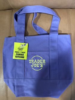 Trader Joe's Trick-or-Treat Mini Canvas Tote purple bag