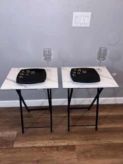Modern Folding TV Tray Tables – Set of 2 Faux Marble