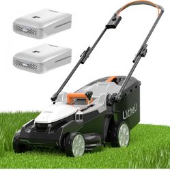16" Electric Lawn Mower Cordless, Walk Behind Lawn Mower with 6-Height Adjust, Portable & Lightweight Push Battery Powered Lawn Mower (2 * 4.0AH Batte