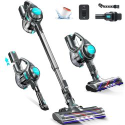 QikCln Cordless Vacuum Cleaner, 8-in-1 Powerful Vacuum Cleaners for Home with 1.3L Large Capacity, 2 Modes & 30Mins Runtime, Rechargeable Stick Vacuum