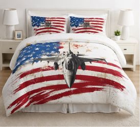 7-Piece American Flag Fighter Jet Comforter Bedding Set (Queen)