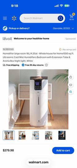 NOBRAND (No ratings yet) Humidifier large room 16L/4.2Gal - Whole house for Home1500 sq.ft. Ultrasonic Cool Mist Humidifiers Bedroom with Extension Tu