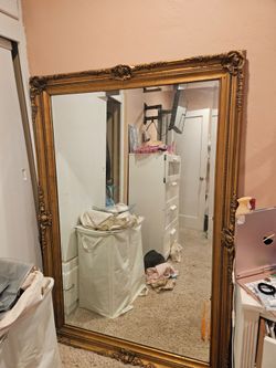 HUGE Ornate Gold Trimmed Wood Mirror