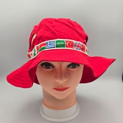 Unbranded Red BucketHat With Holes & World Flags