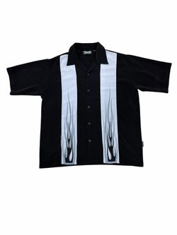 Vintage Dragonfly Roadhouse Shirt Mens XL Black Bowling Flames Rockabilly Y2K