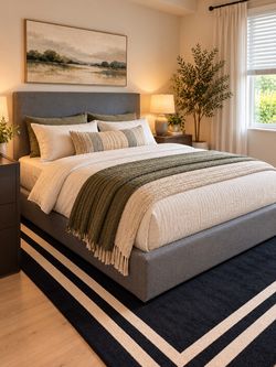 Gray Upholstered Platform Bed Frame