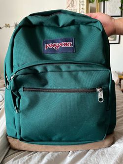 Green leather-bottom Jansport backpack