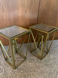 Gold Metal and Glass Side Tables Set of 2