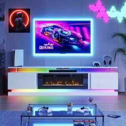 90 in. Freestanding Electric Fireplace TV Stand with Adjustable LED Entertainment Center in White