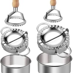 Ravioli Stamp Maker Cutter Round Shapes Mold with Wooden Handle +Dumplings Maker Dumpling Press Molds + Dumpling Skin Maker in Dumpling Wrapper Cutter