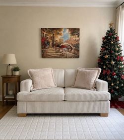 63" Loveseat Sofa Couch, Cloud Couch Lounge Sofa with 2 Cushion for Bedroom, Corduroy Lounge Sofa for Living Room Aparment