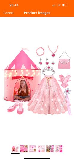 Brand New 15Pcs Princess Castle Play Tent Dress Up with LED Glow in The Dark Stars for Little Girls－Princess Dress Up Cape with Crown,Girl Play Tent/H