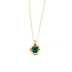 14k/10K Gold Heart Pendant Necklace with Emerald Green Stone - Women Jewelry
