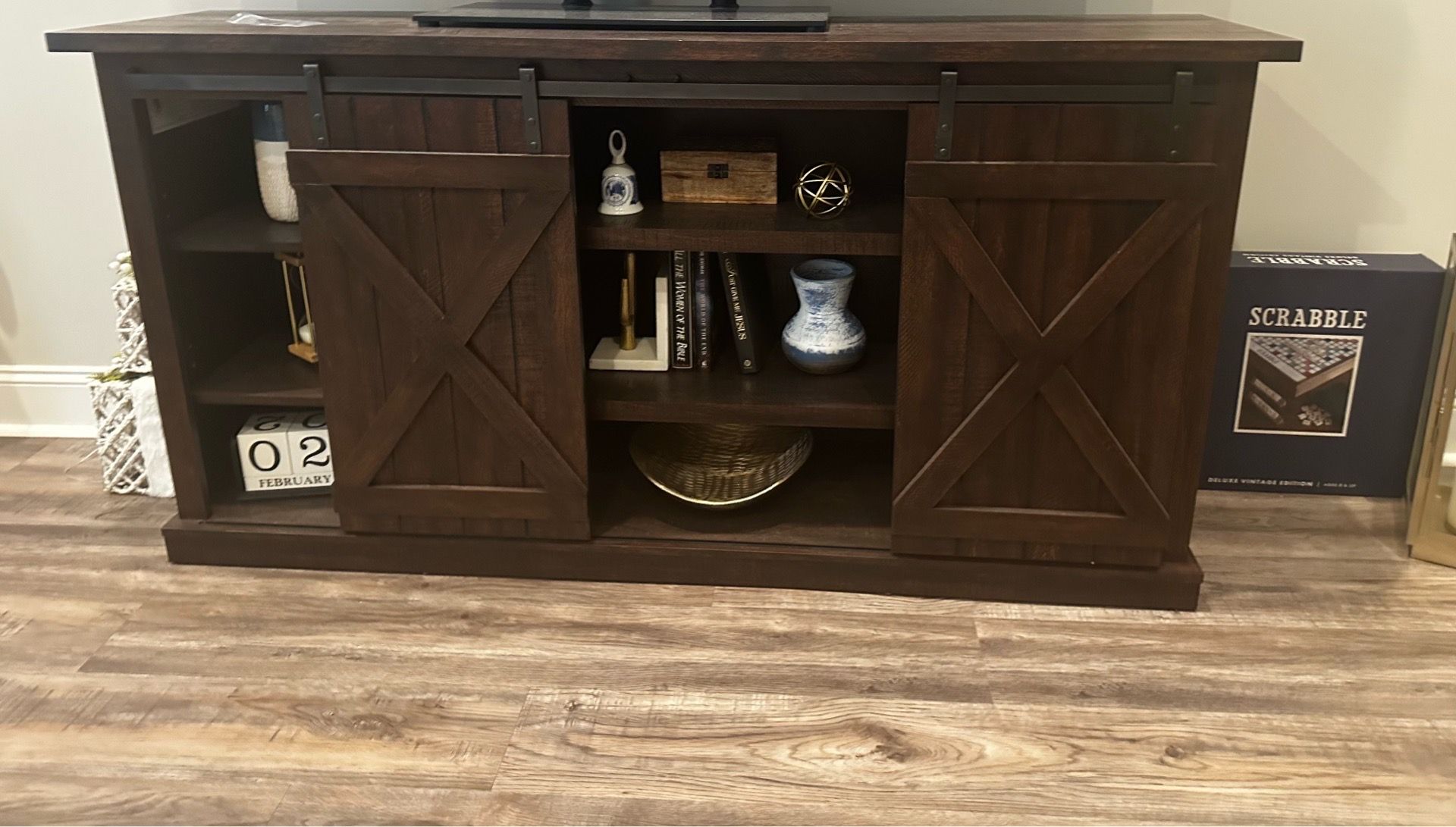 Wood TV stand with barn doors