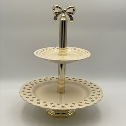Two-Tiered Pierced Porcelain Cake Stand
