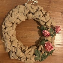 Burlap pink rose wreath