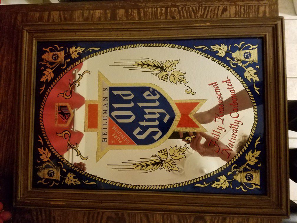 Old style beer framed mirror sign