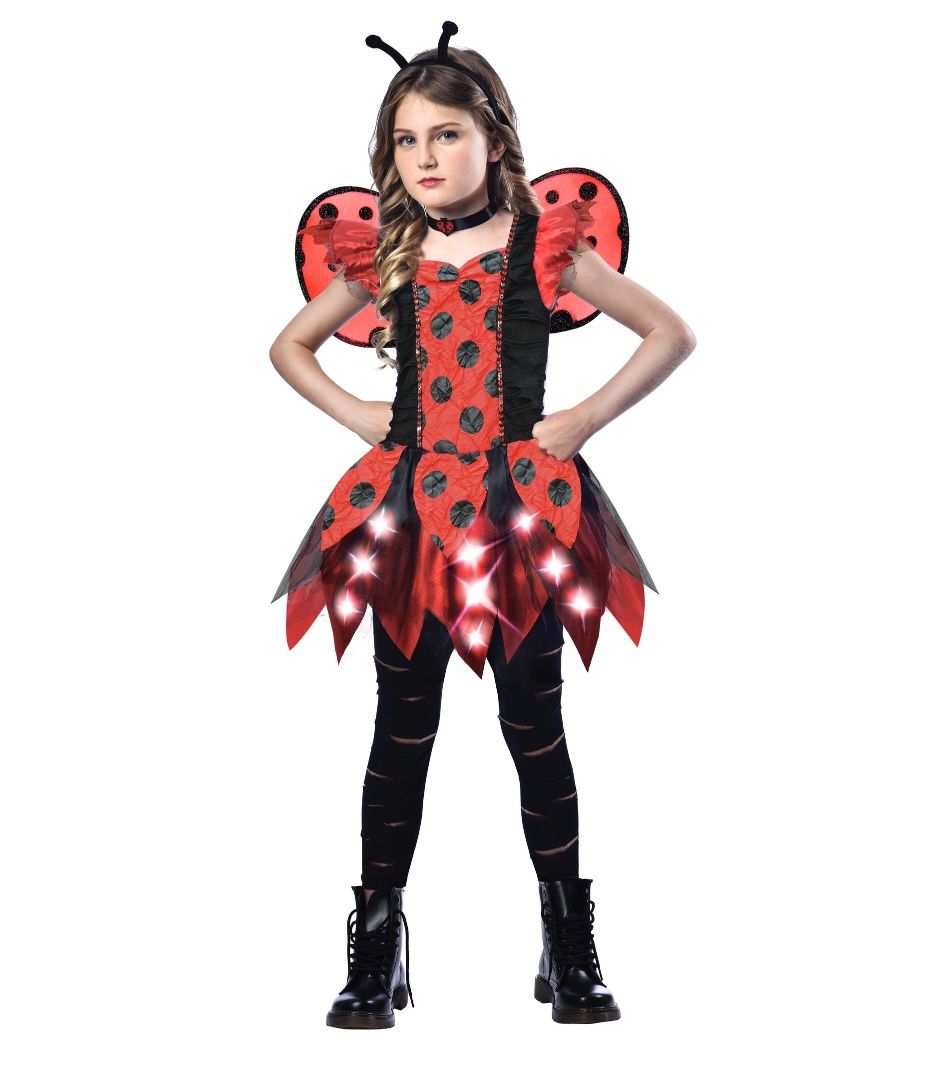 Punky Bug Lady Bug Girls Costume Medium 8-10 Optional Light up
