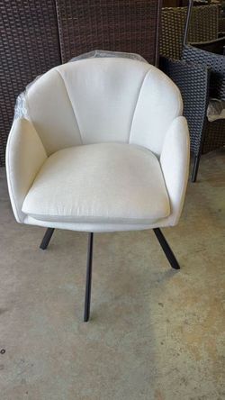 Swivel Accent Chair, Vanity Chair no Wheels, White Chenille Desk Chair with 360-Degree Swivel Base and Seat Cushion for Living Room/Bedroom/Home Offic