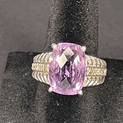 Stunningly Elegant Amethyst W/ White Topaz 925 Silver Ring