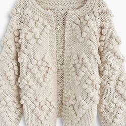 CHICWISH Women’s Soft Heart Shape Balls Hand Knit Open Front Hot Ivory Cardigan. 