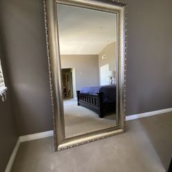 Oversized 7' Ornate Floor / Leaner Mirror – 7 Feet x 4 Feet – Champagne Silver