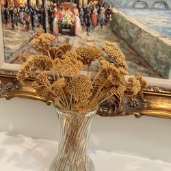 Beautiful Dried Flowers in Crystal Cut Vase Nice!