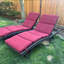Outdoor Wicker Lounge Chairs (set of 2) - With Cushions- $150