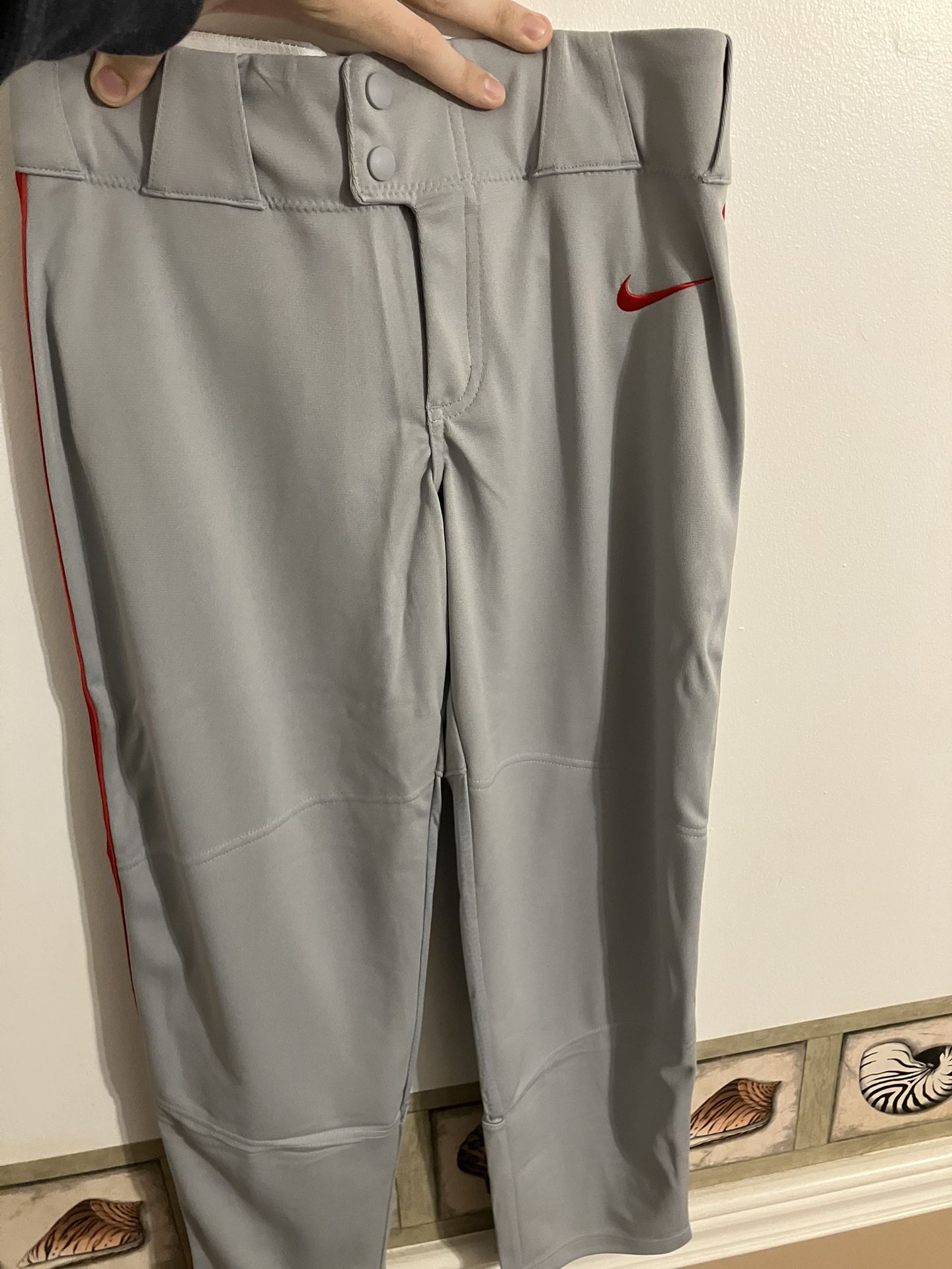 Nike Vapor Select Baseball Pants Kid’s Size L Gray With Red Pipe BQ6426-053