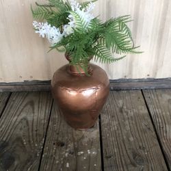 Nice Copper Colored Vase W/ Flower