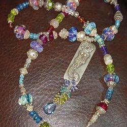 Handtooled Mermaid 925ss Various Gemstones Vintage Necklace