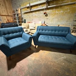 Contemporary Blue Loveseat + Chair Combo (WE DELIVER)