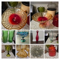 Vintage colored glassware dishes