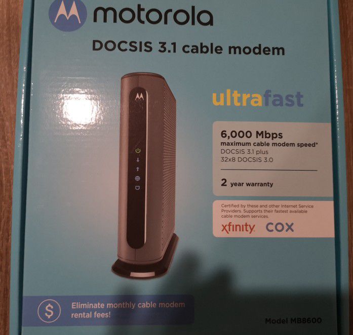 Motorola MB8600 DOCSIS 3.1 Cable Modem - Approved for Comcast Xfinity, Cox, and Charter Spectrum, Supports Cable Plans up to 1000 Mbps | 1 Gbps Ethern